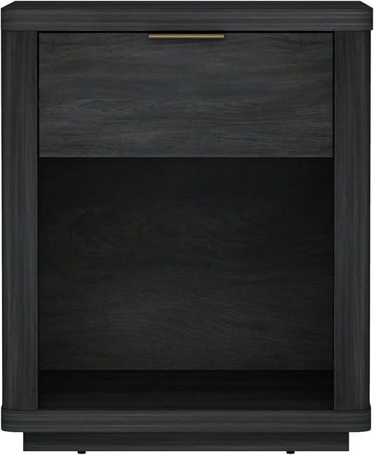 Manhattan Comfort Evelyn Nightstand with Drawer and Open Shelf, Modern Minimalist Side End Table with Raised Base and Storage, Easy Assembly for Bedroom, Dorms & Living Room in Charcoal Grey