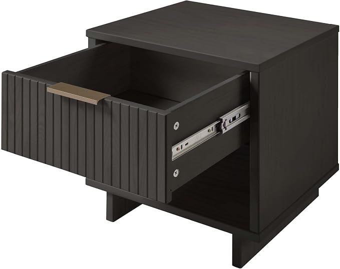 Manhattan Comfort Granville 1-Drawer Nightstand Set of 2, Modern Glam Bedside Table with Ribbed Design and Gold Handles, Ideal for Living Room and Bedroom Use, Dark Grey