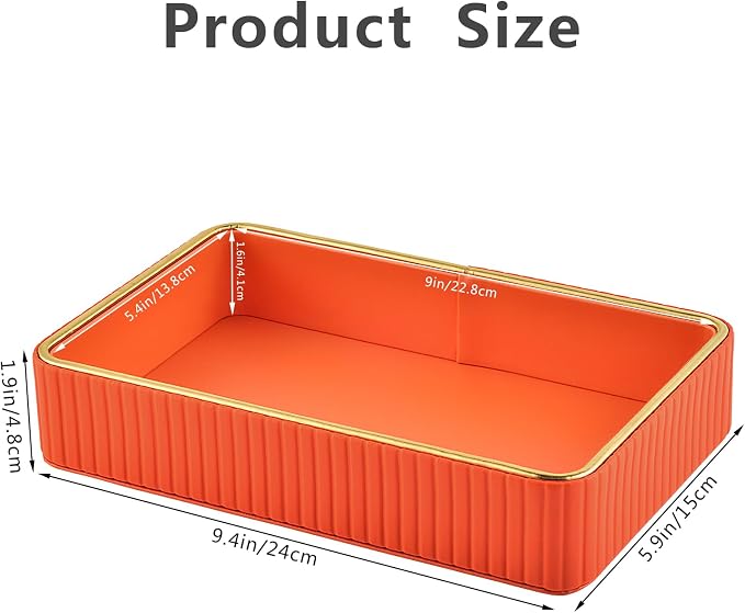 PU Leather Valet Tray,Desk Organizer Tray Nightstand Organizer Trinket Dish Storage Key Bowl Decorative Trays for Phone Wallet Jewelry Watch Bathroom Bedroom Perfume Vanity Trays,Orange
