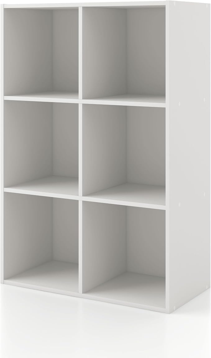Homes: Inside + Out Apexa 6-Cube Storage Organizer Shelves, Stackable Wood Bookcase Fits Cubby Bins for Organization, Dorm Teen Room Decor & Home Office, White