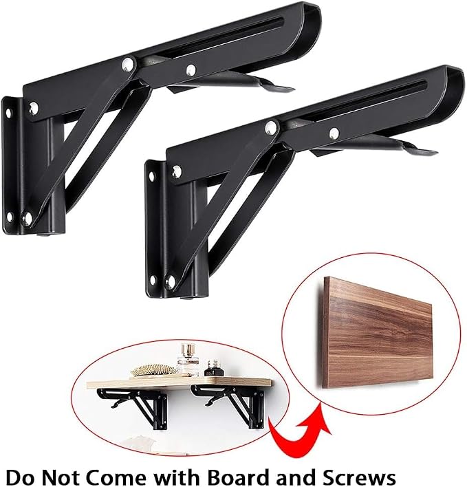 Folding Shelf Brackets 18 Inch - Heavy Duty Foldable Floating Shelves Brackets, 2 Pcs Fold Down Shelf Wall Mounted, Black Folding Table Brackets with Wall Screw, Max Load 132lb