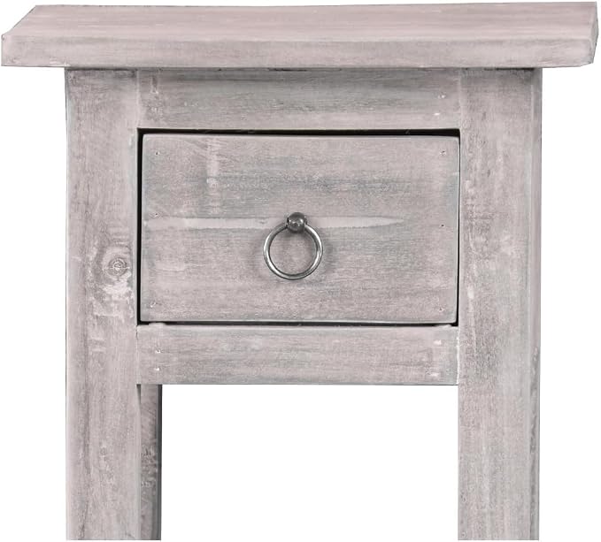 HomeStock Two-Tier Side Table with Drawer - Fully Assembled Narrow End Table Distressed Light Gray