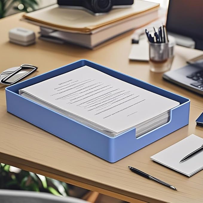 Letter-Size Tray, 2 PCS A4 Plastic Stackable Paper Tray, Desk Drawer Organizer for Office, School, Home Storage (2X Blue)