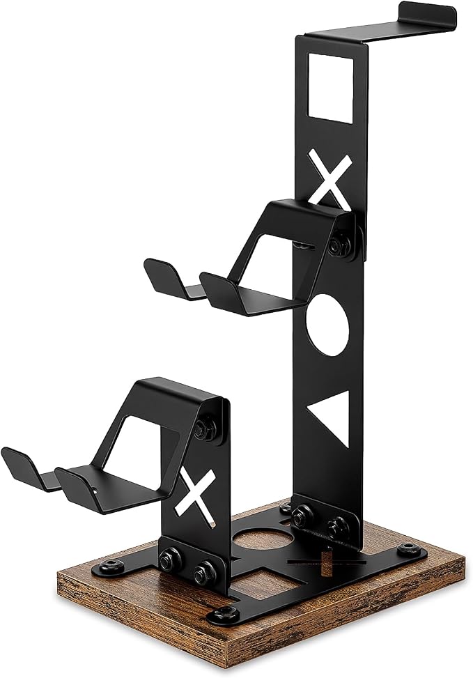 Headset Stand Gaming Controller Holder,Game Controller Stand Headphone Stand with Wood Base, Gaming Equipment Accessories for Desk Dual Organizer Rack Headset Holder for Son, Husband, Boyfriend