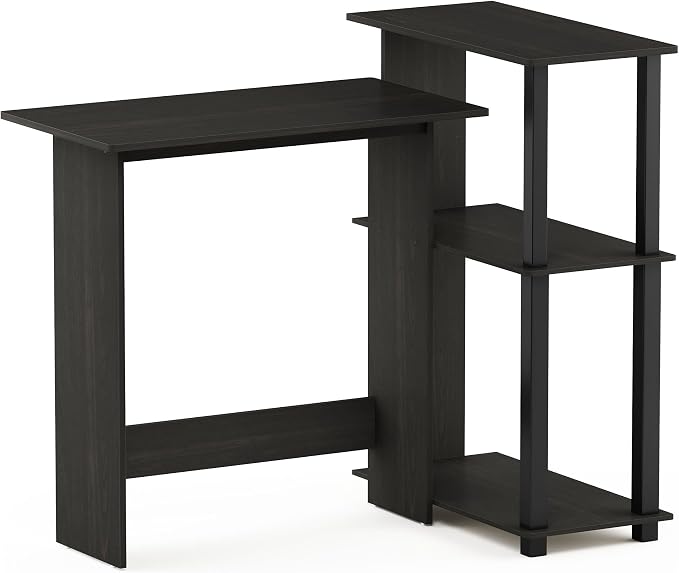 Furinno Abbott Desk, 38.1 Wide L-Shaped Gaming Desk with 3-Tier Bookshelf, Corner Computer Desk, Office Desk for Home Office, Bedroom, Dark Espresso