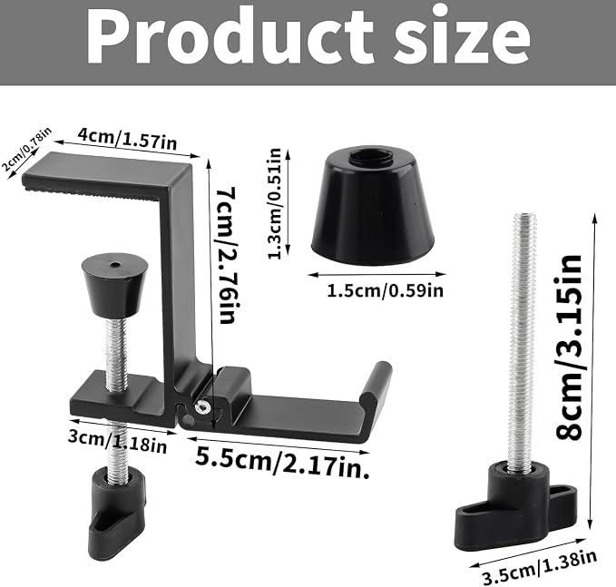 JAKO Aluminum Alloy Headphone Stand for Desk, Foldable Headphone Holder - Headset Stand Hook Mount, PC Gaming Headset Holder Under Desk Clamp for Office, Computer, Student Class Table, Handmade Table