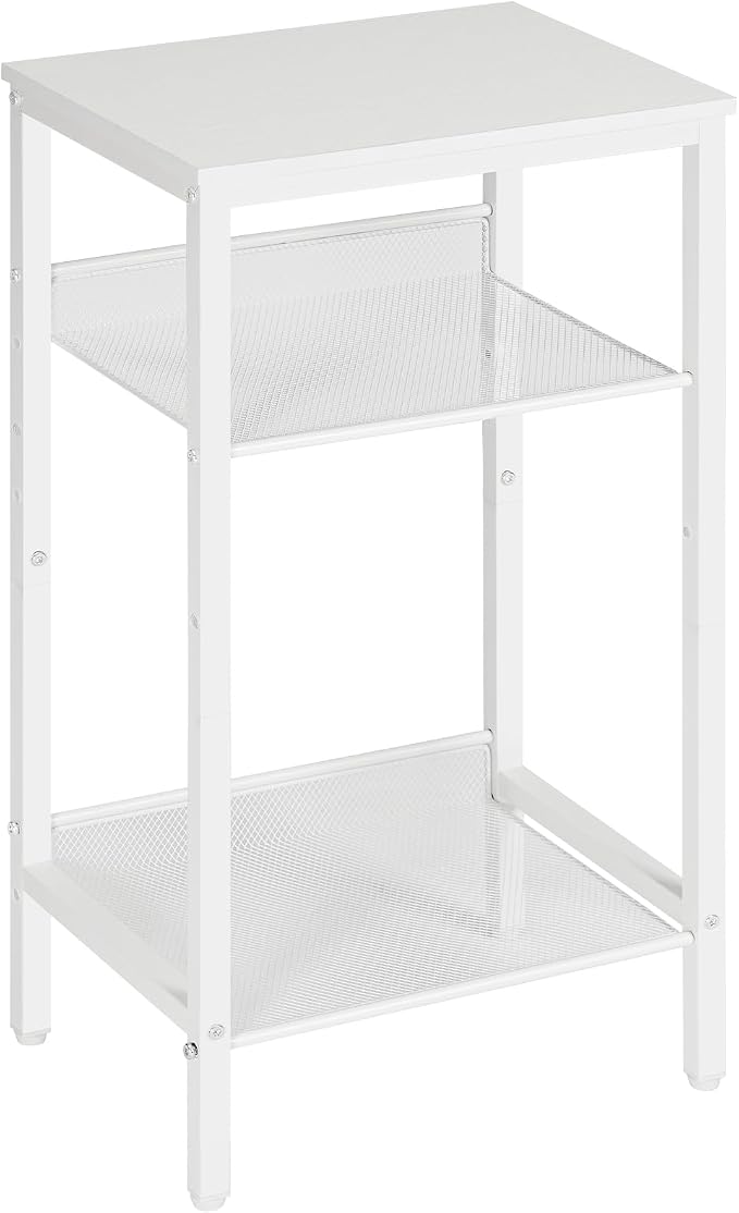 HOOBRO Tall Side Table, 3-Tier Telephone End Table with Adjustable Mesh Shelves, Small Entryway Table with Storage, Small Nightstand for Living Room, Bedroom, Hallway, Office, White WW01DH01G1