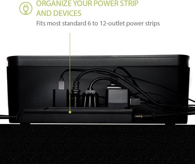 in-Box Extra Large Cable Organizing Management Box for Under Desk Surge Protector Concealer Black