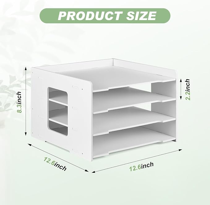 Juexica 4 Tier Scrapbook Paper Organizer 8.3 x 12.6 x 12.6 Inch Stackable Paper Storage Holder for Desk Desktop File Organizer for Home Office Classroom School