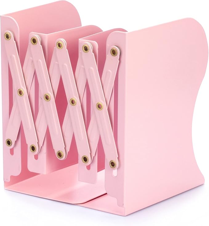 Aobopar Book Ends, Bookends for Shelves, Book Organizer for Desk, Metal Bookends for Heavy Books, Book Holders for Shelves, Suitable for Office, Home and School Use (Pink)