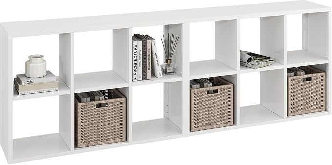 IRONMIX White Cube Storage Organizer with Shelves, Metal Short Bookshelf with Storage, Modern Horizontal Bookshelf, Short Display Cabinet Cube Bookcase for Home Office Library (White, 1037-2 Set)