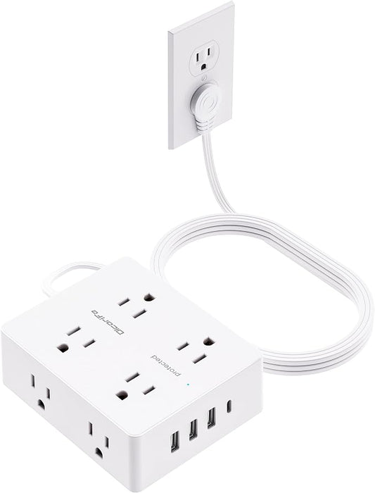 Olcorife Flat Plug Power Strip with 15 FT Extension Cord, 8 Outlets 4 USB Ports(1 USB C), 3 Sided Outlet Extender for Home Office Travel Dorm Room Essentials, White