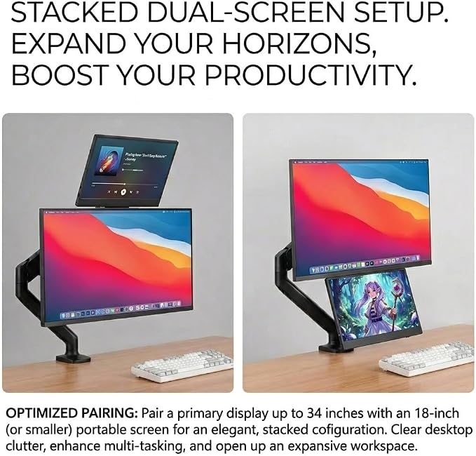 1Pcs Magnetic Side Arm Portable Monitor Mount, Adjustable Full Metal VESA Extension Arms for Triple Screen Setup, Portable Monitor Holder Side Arm Bracket for 10"-18" Tablets and External Displays