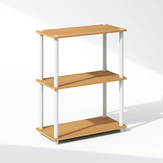 Furinno Turn-N-Tube Book Shelf, 3-Tier Bookshelf, Bookcase with Multipurpose Compact Display Rack, 11.6 x 23.6 x 29.6, for Living Room, Bedroom, Home Office, Beech