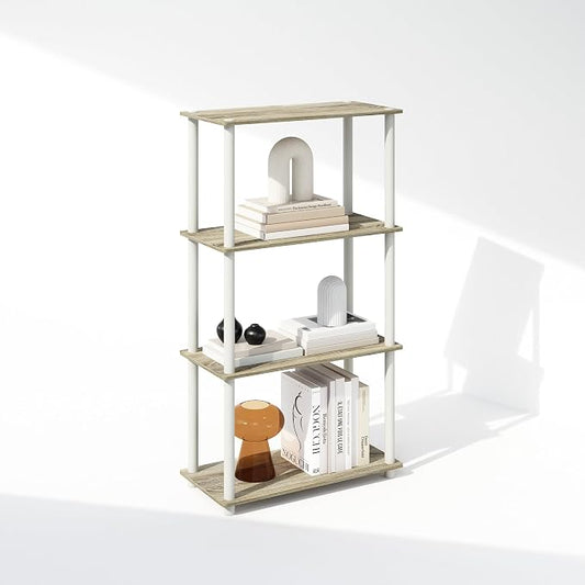 Furinno Turn-N-Tube Book Shelf, 4-Tier Bookshelf, Bookcase with Multipurpose Compact Display Rack, 11.6 x 23.6 x 43.2, for Living Room, Bedroom, Home Office, Sonoma Oak/White