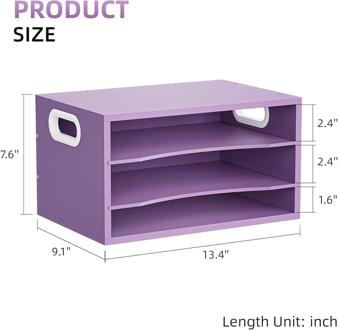Marbrasse 3 Tier Wood Desk Organizer, Paper Letter Tray Organizer for Desk，Wooden Desktop File Organizer with Handle and Paper Sorter Mail Holder for Office School & Home Supplies Organization-Purple
