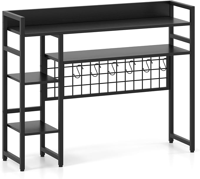 Tangkula Desktop Bookshelf for Computer 32” Monitor, 37" Countertop Storage Hutch with 4 Open Storage Shelves, Grid Panel, Anti-tip Device, 4-Tier Desktop Display Shelves for Home Office