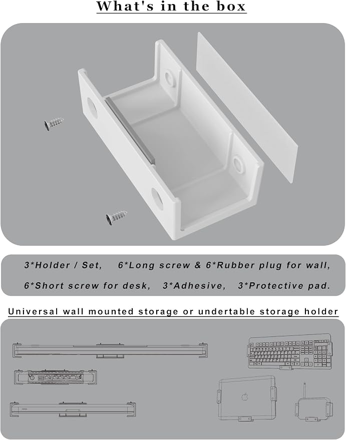 Under Desk Laptop Holder MacBook Drawer Mount for Keyboard & Small Devices Also Fit for Cable Box Wall Mount Tray Organizer Like Routers, Modems, Network Switch and (White)