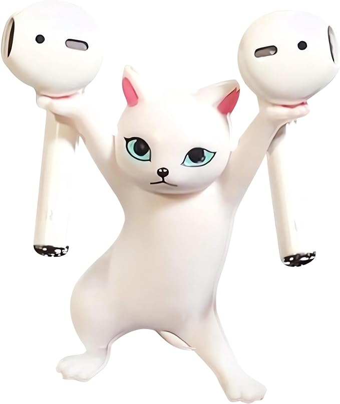 ATHAND Cat Pen Holder,Dancing Cat Airpod Holder, Funny Office Decor,Funny Office Desk Decor for Women Girls,Headphone Earbuds (White)