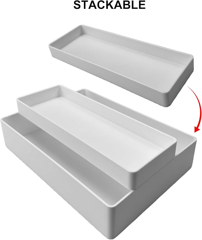 Amazon Basics Rectangular Plastic Desk Organizer, Half Accessory Tray for Office Supplies and Workspace Organization, 9.4" x 3.3" x 1", White (Pack of 2)