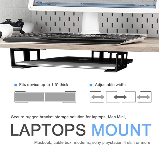 IFCASE Under Desk Laptop Mount with Adhesive & Screw in, Hard Aluminum Under Desk Shelf Holder for Laptop, Mac mini, MacBook, Keyboard with Anti-Scratch Silicone (Black)