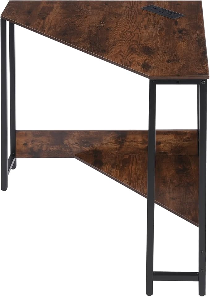 Corner Desk Small Desk with Outlets Corner Table for Small Space, Corner Computer Desk with USB,Brown