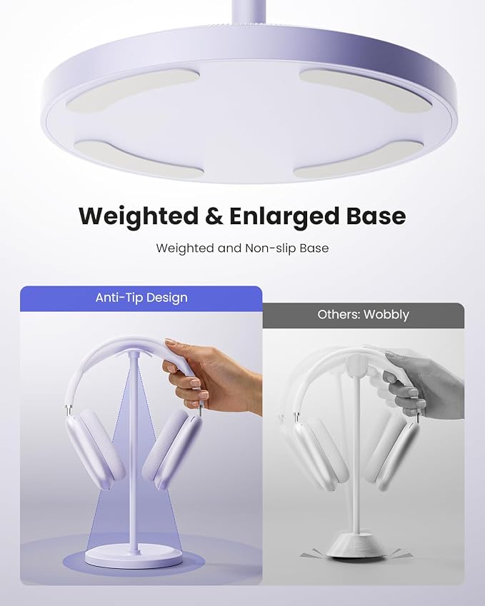 Headphone Stand, Desktop Headset Holder, Purple | Earphone Stand, Gaming Headphone Hanger, Enlarged Headrest Heavy Base, Office Desk Accessories for All Headphones Size