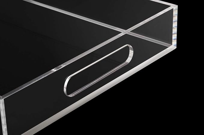 Clear Sturdy Acrylic Serving Tray with Handles-10x15Inch-Serving Coffee,Appetizer,Breakfast,Butler-Kitchen Countertop Tray-Makeup Drawer Organizer-Vanity Table Tray-Ottoman Tray-Decorative Tray