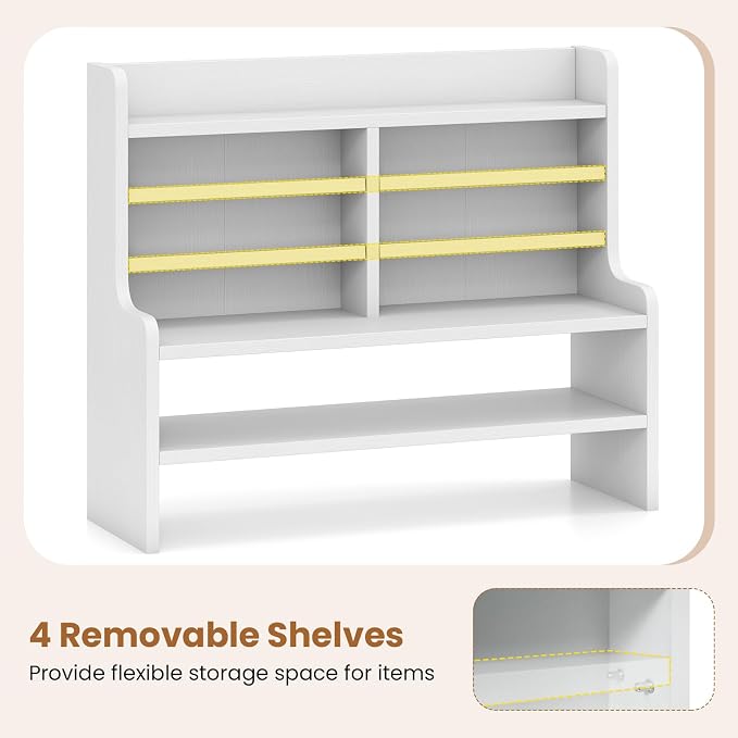 ERGOMASTER Desk Organizer, File Organizer with Multi Tier Storage Cubby Bookshelf, Desktop Organizer for Office Study Dorm Workspace Table Top Storage Rack, White, 19.5” x 6.5” x 16.5”