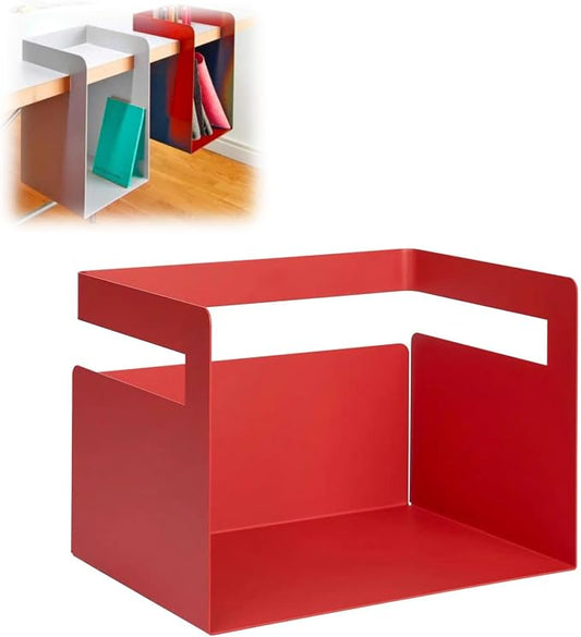 Desktop Shelf Organizer, Hanging Storage Box, Corner Storage Box, Desk Book Organizer for Office Supplies and Home Décor (Red, Large)