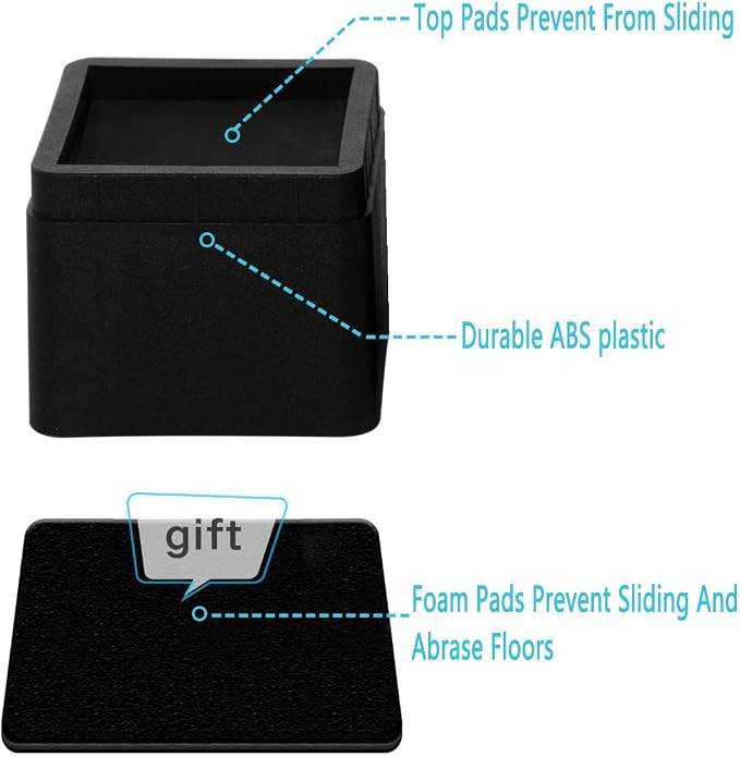 BTSD-home 3 Inches Stackable Bed Risers Furniture Risers for Sofas, Counch, Tables Heavy Duty Bed Frame Lifters Set of 6