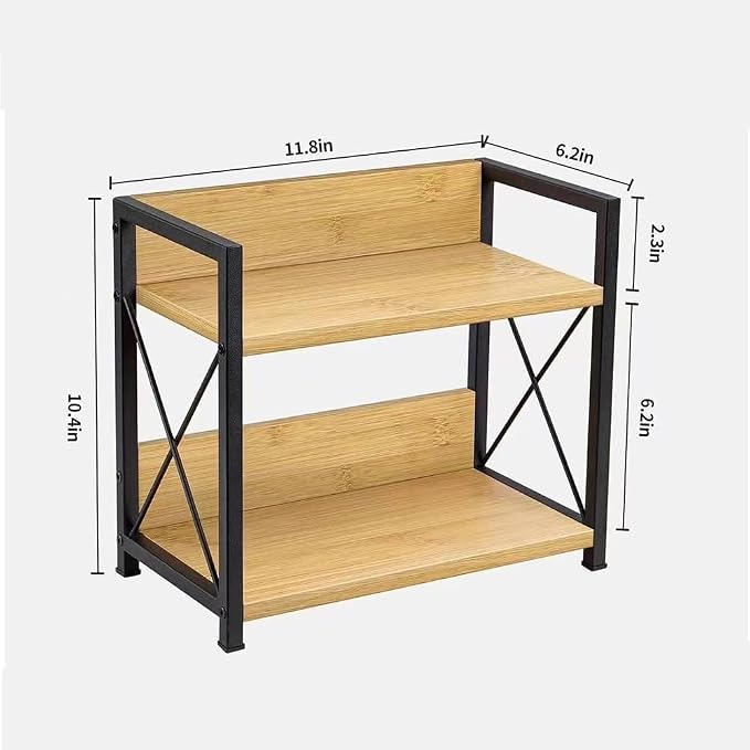 Office Desk Shelf Organizer, Wood Desktop Bookshelf Supplies Storage Rack, Shelf for Top of Desk and Dresser and Cubicle Decor Aesthetic Bookshelf (Bamboo, Small 12.9" Lx6.3 Wx10.2 H)