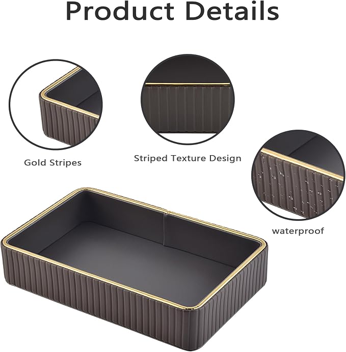 PU Leather Valet Tray,Desk Organizer Tray Nightstand Organizer Trinket Dish Storage Key Bowl Decorative Trays for Phone Wallet Jewelry Watch,Bathroom Bedroom Perfume Vanity Trays,Grey