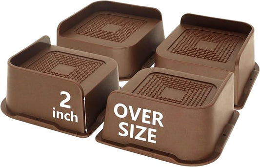 4 Pack Dark Brown Bed Risers 2 inch Heavy Duty, Oversized Furniture Risers, Bed Lifts Risers for Table, Sofa, Chair, Couch, Desk, Bed Frame Risers Supports Up to 6,500 Lbs