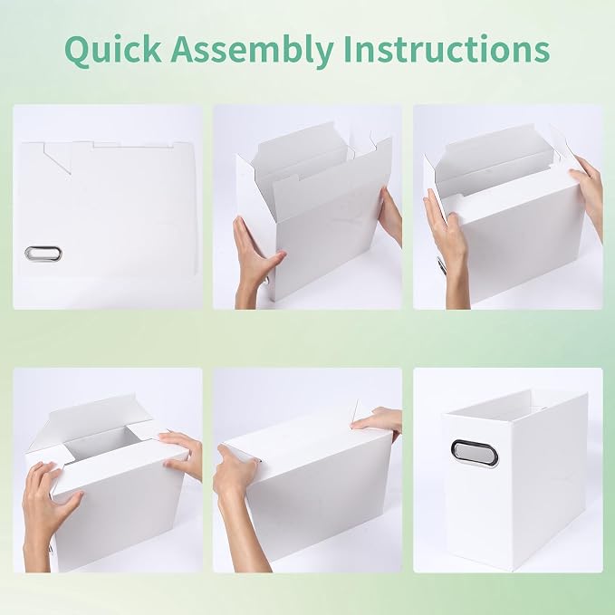 Collapsible File Organizer Box with Handle,12.20x5.11x9.84Inches, Filing Organizer for Home or Office, Small Portable File Box(6 Packs, White)