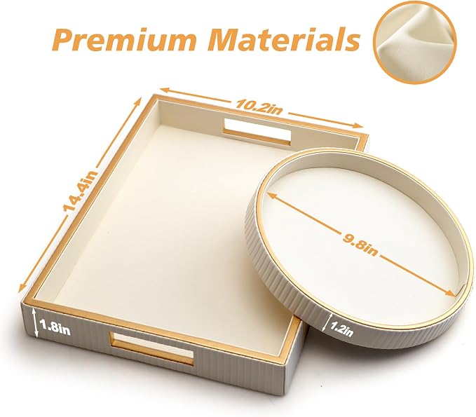 SANZIE Leather Tray Desktop Storage Organizer Premium Serving Trays Decorative Tray Valet Tray for Sundries Cosmetics Phone Wallet Cutlery (White Holder with Disc)