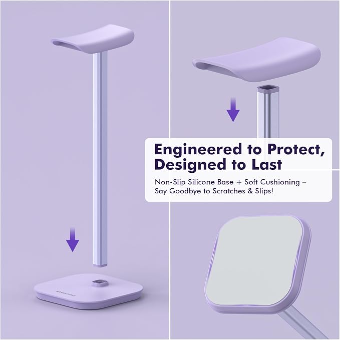 Headphone Stand, Desktop Headset Holder (Purple) Heavy Base Desk Earphone Stand Aluminum Gaming Headset Hanger Rack for AirPods Max, AirPods, AirPods Pro, Beats, Bose