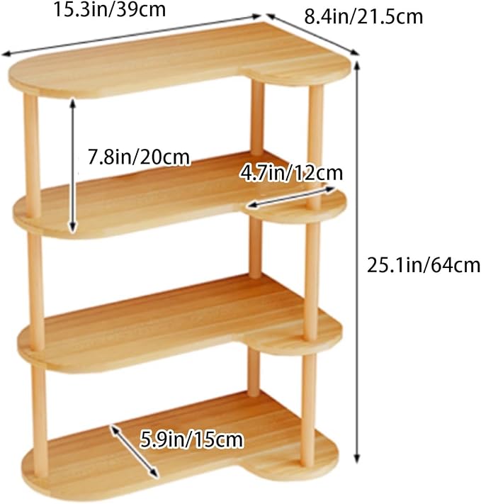 Desktop Bookshelf Organizer, Multi Tier Space Saving Corner Shelf, Thickened Wood Board Structure, Small Bookcase for Office, Home, Dorm(White,15.3 * 8.4 * 25.1in)