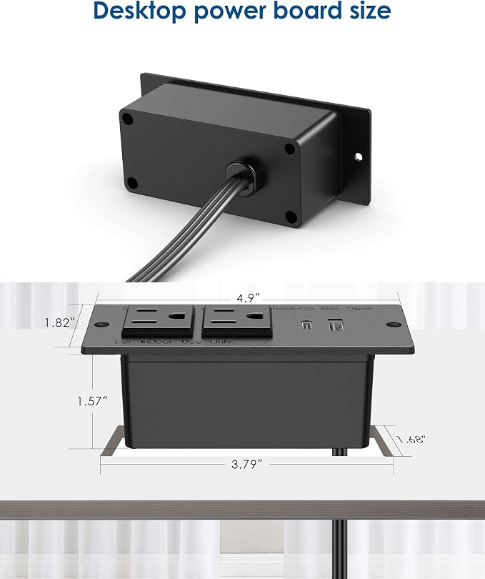 Conference Recessed Power Strip,20W USB C Fast Charging,Furniture Recessed Outlet,2 Outlets,2 USB Ports Table Power Strip,Flush Mount Power Strip for Side Table,6ft Cord,Flat Plug