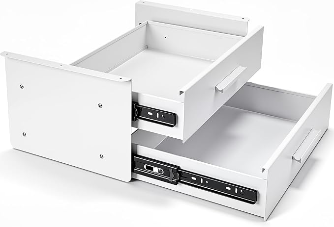 Menkxi 16'' Under Desk Drawer Slide-out Steel Under Counter Drawers Storage Organizer Large Hidden Pull-out Tray for Table Desks Home Office Workstation(White,2 Layer)