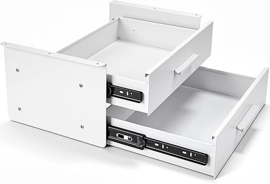 Menkxi 16'' Under Desk Drawer Slide-out Steel Under Counter Drawers Storage Organizer Large Hidden Pull-out Tray for Table Desks Home Office Workstation(White,2 Layer)