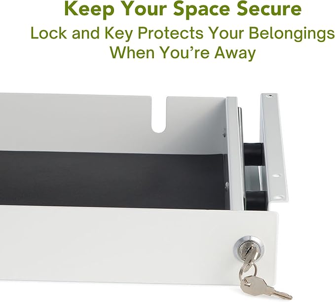PERFECT POSTURE Under Desk Storage Drawer With Lock – Slim Pen & Pencil Drawer for Regular & Sit-Stand Standing Desks, White (10" x 33")