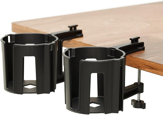 Original Large Desk Cup Holder Clamp (2 Count) | Anti-Spill Mount, Multi-Directional Drink Holder, Headphone Hanger, For Table, Desks, Office & Gaming Setup