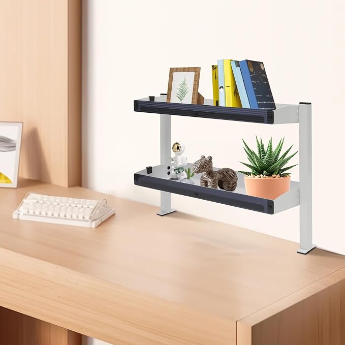 Clamp-on Desk Shelf, Laptop Organizer with Adjustable Storage Tray, Panel Clip On Desk Stand for Offices, Bedrooms, Living Rooms