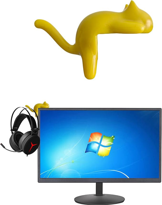Cute Cat Tail Hook for Computer Screen,Computer Monitor Decor,Tight Spaces, Hang Keys, Desk Art Hook，Accessories in Easy Reach (Yellow)