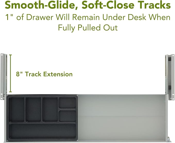 PERFECT POSTURE Under Desk Storage Drawer with Lock — Slim Pen & Pencil Drawer for Regular & Sit-Stand Standing Desks, Gray (10" x 33")