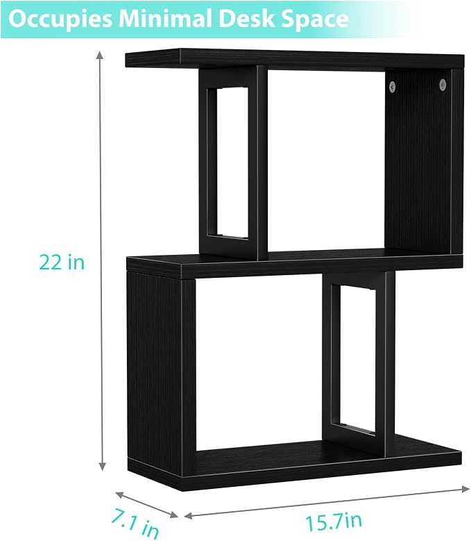 Desktop Bookshelf Shelf for Top of Desk - Black Small Organizer 3-Tier Shelves Storage Bookcase Hutch for Dorm Office College Table Top Organization Shelving Decorations for Women Office