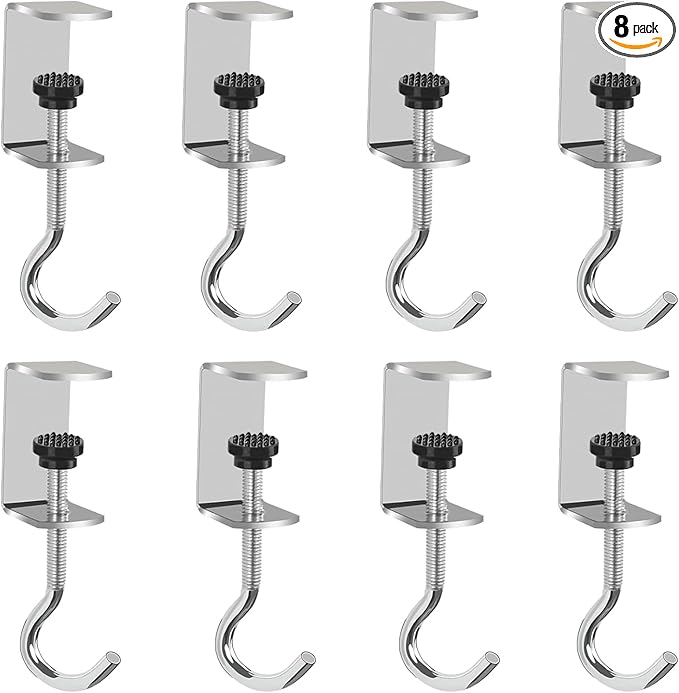 Adjustable Metal Table Hooks for Hanging Purses and Headphones on the Desk at Home and Office, 8-Pack