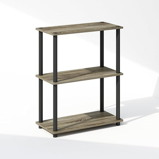 Furinno Turn-N-Tube Book Shelf, 3-Tier Bookshelf, Bookcase with Multipurpose Compact Display Rack, 11.6 x 23.6 x 29.6, for Living Room, Bedroom, Home Office, French Oak/Black