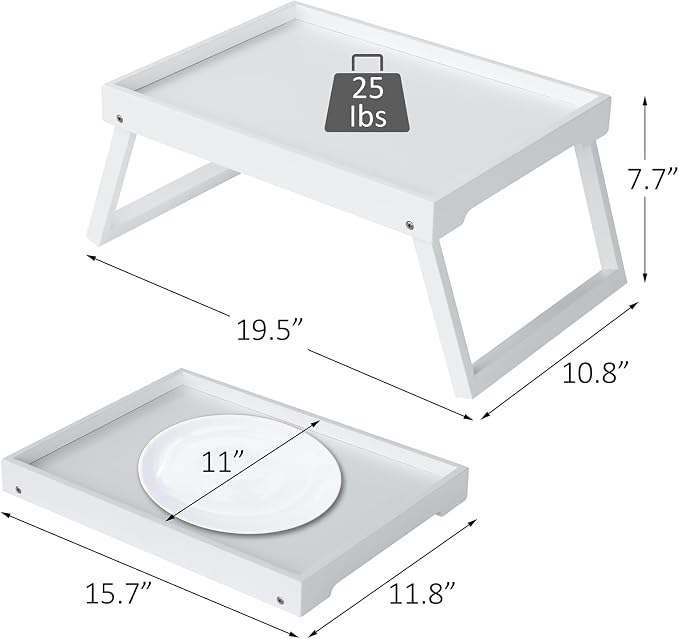 RRX Bed Tray Table with Folding Legs, Breakfast in Bed Tray (1, White) | Bed Trays for Folding Table Eating, Kitchen Serving, Food, Sofa, Snacking or Working, Laptop Desk Dinner, Snack Tray